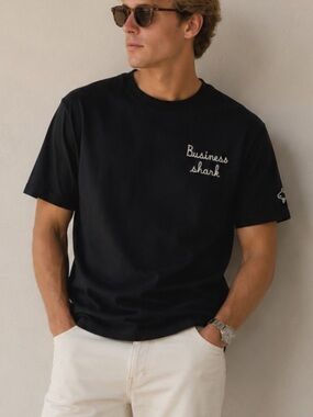 MC2 Saint Barth men’s Black Business Shark Cotton T-Shirt Large 36897